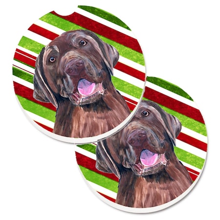 Carolines Treasures Labrador Candy Cane Holiday Christmas Set of 2 Cup Holder Car Coaster SC9344CARC
